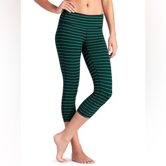Athleta - 2 pr Chaturanga leggings M - black/grey and navy/green stripes. Lk new - Picture 7 of 7